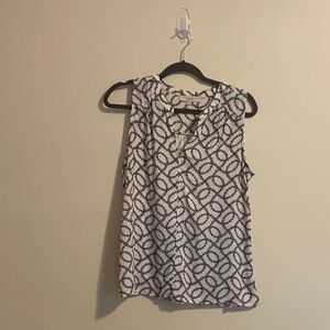 LOFT Black and White Mixed Media Sleeveless Blouse